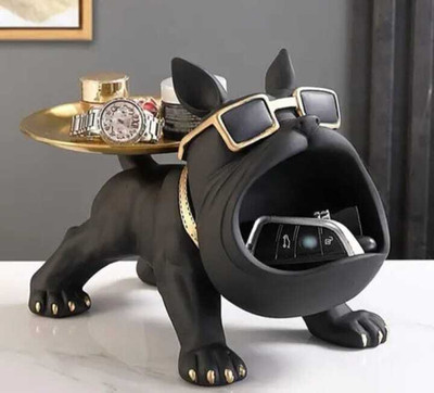 VS Enterprises V.S.Enterprises Bulldog Plater & Storage Try , for Home & Office Decor Decorative Showpiece  -  18.5 cm(Resin, Black, Gold)