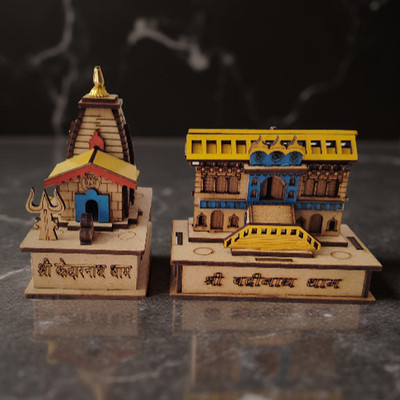 The Unicorn Story Combo Pack of 2 Wooden Shri Badrinath Temple & Kedarnath Mandir Decorative Showpiece  -  7 cm(Wood, Brown)