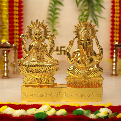 Satvik Lakshmi Ganesha Metal Idol | Handmade Decorative Pooja Statue for Diwali & Home Decorative Showpiece  -  10.16 cm(Metal, Gold)
