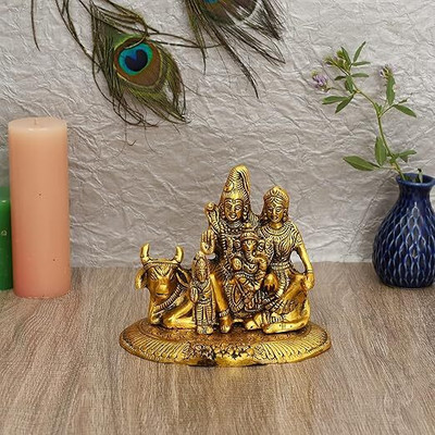 A & S VENTURES Lord Shiva shiv family idol Murti Shiv Family Parivar Idol Statue Decorative Showpiece  -  18 cm(Metal, Gold)
