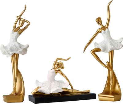 SYGA Pack of 3 Nordic Art Cute Girl Small Children's Room Desktop Decoration Gifts Decorative Showpiece  -  19.5 cm(Resin, Gold)