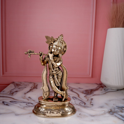 Shoppingrox Lord Krishna God Idol | Brass | Yellow Colour - 25 cm Decorative Showpiece  -  25 cm(Brass, Yellow)