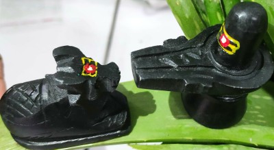 A & S VENTURES Shivling & Nandi Idols Handcrafted & Hand Painted with Tilak , Black, 2 Pieces Decorative Showpiece  -  7 cm(Marble, Black)