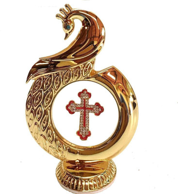 INTERNATIONAL GIFT Gold Plated Jesus Cross Symbol In Peacock Shape | For Table, Car Dashboard Decorative Showpiece  -  10 cm(Metal, Gold)
