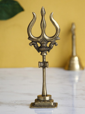 eCraftIndia Brass Trishul with Damru Decorative Handcrafted Figurine Decorative Showpiece  -  18 cm(Brass, Gold)