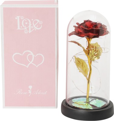 INTERNATIONAL GIFT Gold Plated Artificial Red Rose, Light Up Rose in Glass Dome | For Valentine Decorative Showpiece  -  20 cm(Glass, White)