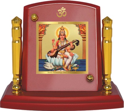 DIVINITI 24K Gold Plated Saraswati Mata Photo Frame For Car Dashboard, Tabletop, Worship Decorative Showpiece  -  7 cm(Gold Plated, Multicolor)