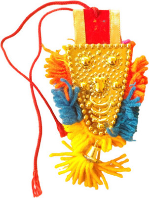 HOIVA Miniature Nettipattam (Caparison), Hand Crafted Polymer Golden for car & home Car Hanging Ornament(Pack of 1)