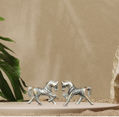 salvusappsolutions Metal Vastu Horse Indian Households Showpiece (3-inch, Silver) Pack of 2 Pieces Decorative Showpiece  -  7 cm(Metal, Silver)