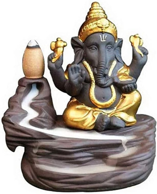 FRONTSIDE Golden Ganesh jiBackflow Smoke Fountain Decorative Showpiece  -  10 cm(Resin, Black)