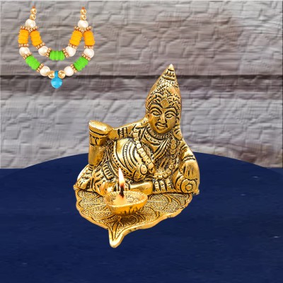 NOKTUS Kuber With Deepak / Kuber ji Sitting on Leaf/ Kuber Deepam Oil Lamp/ Kuber Murti Aluminium Table Diya(Height: 3.5 inch)