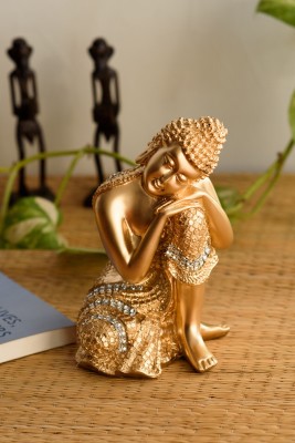 eCraftIndia Golden Buddha on Knee Polyresin Showpiece Decorative Showpiece  -  20 cm(Brass, Gold)