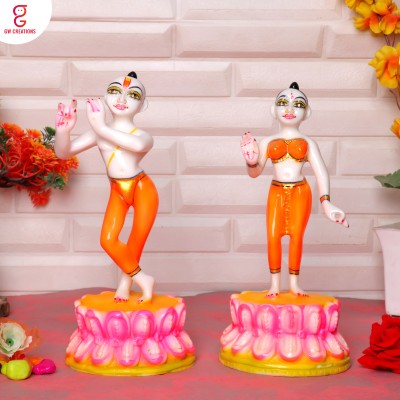 GW Creations Radha Krishna Exquisite Marble Statues, Murtis, for Home Décor & pooja rooms Decorative Showpiece  -  26 cm(Marble, White, Steel)