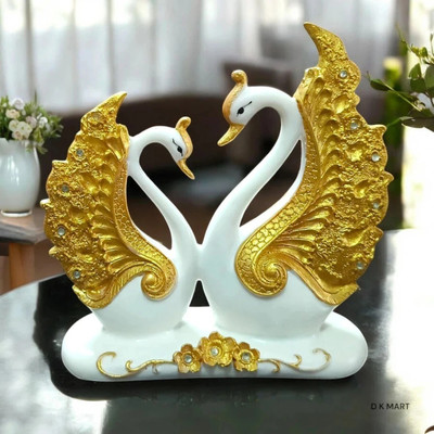 D K MART Swan Pair Showpiece | Duck Showpiece For Home and Office Decoration Gift Item Decorative Showpiece  -  18 cm(Marble, White, Gold)
