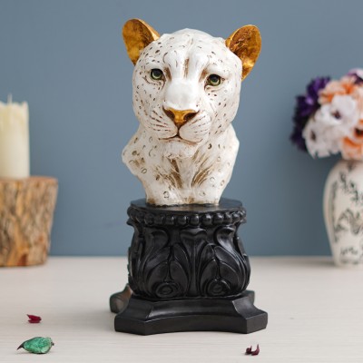 shyam antique creation Tiger Head Statue Wildlife Animal Figurine Sculpture Home Office Decor Gifting Decorative Showpiece  -  35.56 cm(Resin, White)