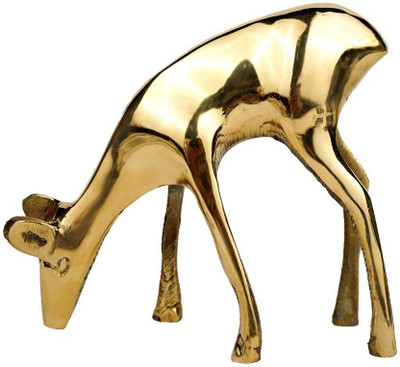 Rudra Centre Deer in Brass - Decorative Showpiece  -  11 cm(Brass, Gold)
