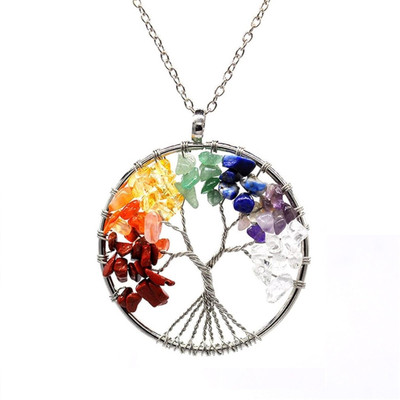 VIBESLE Pendant 7 Chakra Tree Pendant Seven Chakra Pendant for Reiki and Healing Crystal Stone, Crystal Pendant