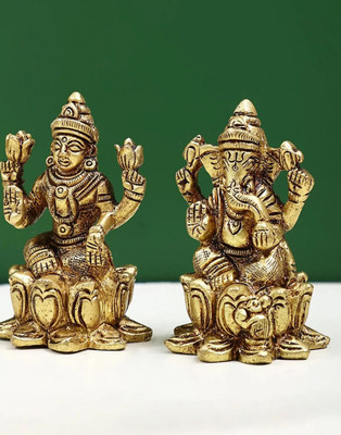 CPYFASHION Premium Brass Lakshmi Ganesha Idol for Puja & Home Décor Decorative Showpiece  -  7 cm(Brass, Copper)