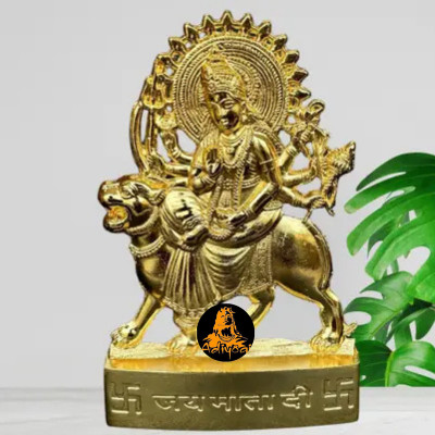 ADIYOGI Golden Plated Goddess Durga Idol Statue for Temple and Home Décor (5 x 1 x 7 CM) Decorative Showpiece  -  12 cm(Metal, Yellow)