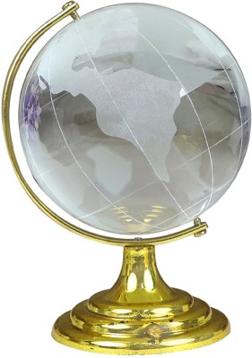 REIKI CRYSTAL PRODUCTS Glass World Globe With Golden Stand For Decorative Showpiece, Globe For Success Decorative Showpiece  -  5 cm(Glass, Clear)