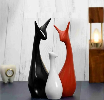 the xstore Home Decor Beautifull Deer Family Showpiece| Decor Showpiece Set (Pack of 3) Decorative Showpiece  -  12 cm(Ceramic, Red)