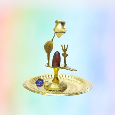 twilight Natural Narmadeshwar Shivling for Home Pooja And Om Plate Decorative Showpiece  -  10 cm(Brass, Gold)
