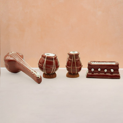 Puja N Pujari Golu Dolls Musical Instrument Set of 4 Kolu Bommai for Navaratri Decorative Showpiece  -  4 cm(Clay, Multicolor)