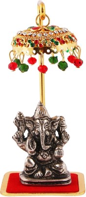 jagriti enterprise Gold Chatri Idol Stand with Silver Ganesh Divine Blessings Your Car Dashboard Decorative Showpiece  -  4.5 cm(Gold Plated, Metal, Multicolor)