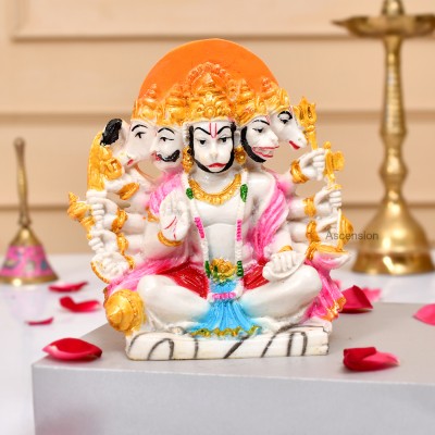 Ascension Panchmukhi Hanuman Ji Murti for Home, Office Bajrangbali Statue for Pooja Temple Decorative Showpiece  -  15 cm(Resin, Multicolor)