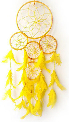 Feng Shui Art Vastu / Yellow Dreamcatcher For Good Dreams And Positive Energy Decorative Showpiece  -  70 cm(Feather, Yellow)