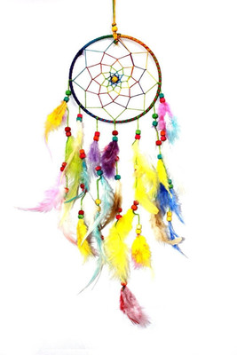 Kraftivity multi color dream catcher attracts positive dreams Decorative Showpiece  -  8 cm(Feather, Multicolor)