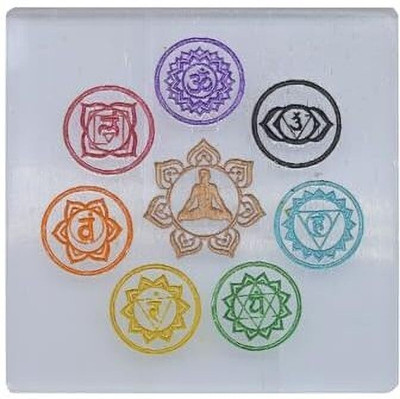 vastu vardan Crystal Charging Plate| Selenite Seven Chakra Charging Plate (3 INCH) Decorative Showpiece  -  7.62 cm(Crystal, Multicolor)
