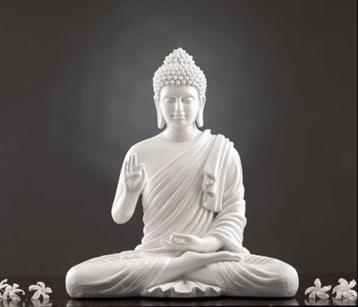 SN Handicrafts Lord Buddha Idol for Home Decor | Decorative Showpiece  -  34.7 cm(Polyresin, White)