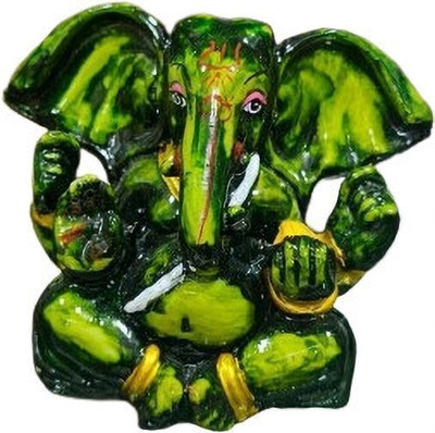 Shree Shyam Handicraft Lord Ganesha Idol on Decorative Handcrafted Plate for Home and Car Decorative Showpiece  -  8 cm(Polyresin, Green)