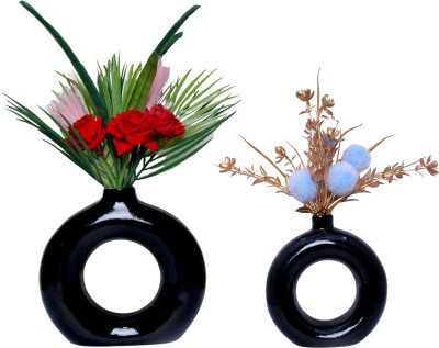 Flipkart Perfect Homes Matte Finish Donut Flower pot Circular Shaped Flower Pot Only Pot Pack Decorative Showpiece  -  3 cm(Polyresin, Black)