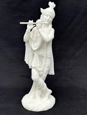 RD MANUFACTURING Krishna Adventure Statue- Hindu God of Love Decorative Showpiece  -  8 cm(Marble, White)