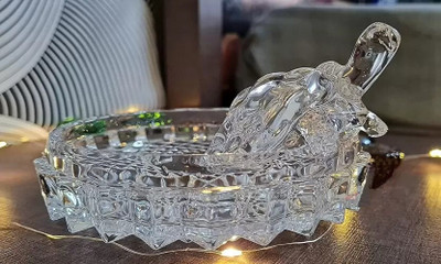 DARIDRA BHANJAN Crystal Turtle Tortoise with Plate for and Vastu Best Gift and Good Luck Decorative Showpiece  -  4 cm(Crystal, White)