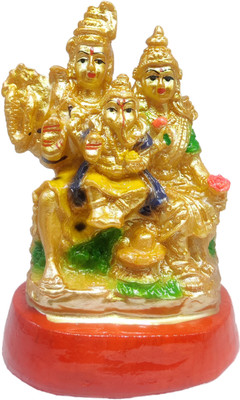 G LOOKS Golden Shiva Family Idol for Home Temple/ Shiva Family Statue Decorative Showpiece  -  15 cm(Polyresin, Gold)