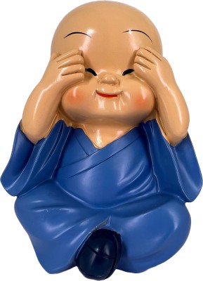 Elegant Lifestyle Lovely Monk Sculpture, Cute Buddha Statue, Creative Gifts, Office Table Home Car Decorative Showpiece  -  12 cm(Polyresin, Light Blue, Yellow, Blue, Brown)