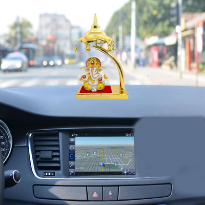 PRIMEFAIR Lord Ganesha Showpiece for Home Decor, Ganesha for car dashboard, Birthday gifts Decorative Showpiece  -  12.2 cm(Marble, Gold)
