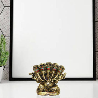 Miss Peach Handcrafted Resin Divine Wisdom:Graceful Ganesh Statue of Prosperity & Knowledge Decorative Showpiece  -  11 cm(Polyresin, Gold)