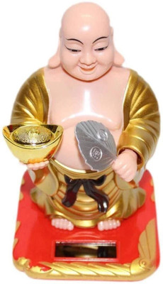 Aakriti PNOTED Solar Laughing Buddha Waving Fan Moving Head & Fan for Health Wealth Decorative Showpiece  -  10.3 cm(Plastic, Multicolor)