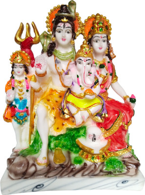 HUBZONES Marble Look Lord Shiv Parivar Idol Shiv Parwati God Shiva Family Statue Decorative Showpiece  -  26 cm(Marble, Multicolor)