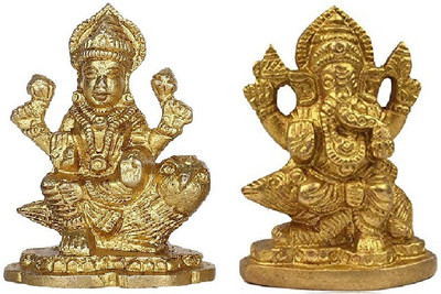 ARISERS Brass Laxmi Ganesh Idol Statue for Diwali Poojan, Diwali Special Laxmi Ganesh Combo ( Small - 7cm) Decorative Showpiece  -  7 cm(Brass, Gold)