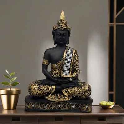VIVARS CRAFT Polyresin Sitting Buddha Idol Statue Showpiece for Home decor Decorative Showpiece  -  22 cm(Polyresin, Black, Gold)