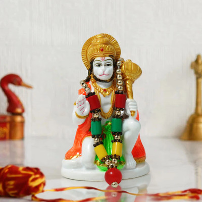 Sudaya Hanuman Ji Murti Idol Bajrangbali Sankat Mochan Bhagwan Idol Home Temple Decorative Showpiece  -  8.1 cm(Marble, Multicolor)