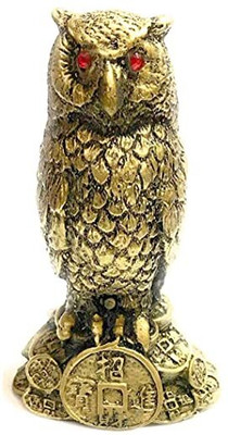 Alphabettm Vigamu Feng-Shui Owl on Lucky Coins for Good Health, Wealth & Prosperity Decorative Showpiece  -  11 cm(Polyresin, Gold)