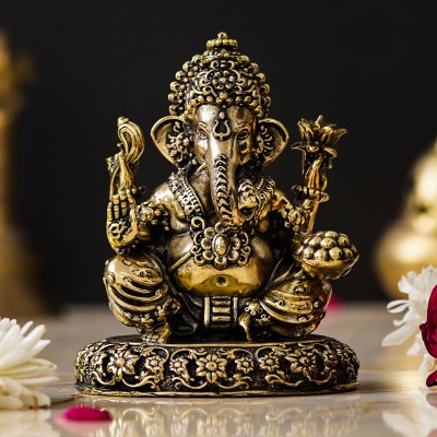 shyam antique creation Ganesh Ji Statue Ganesha Sitting Murti Ganpati Vinayak Idol for Home Diwali Puja Decorative Showpiece  -  9.779 cm(Brass, Gold)