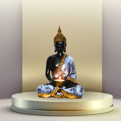 Flipkart SmartBuy Serene Resin Buddha with Diya Showpiece - Spiritual Home Decor Decorative Showpiece  -  22 cm(Polyresin, Multicolor)
