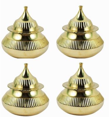 Real Craft Brass Handmade Beautiful Kumkum/Sindoor Box Holder for puja ,Pack of 4 Decorative Showpiece  -  7 cm(Brass, Gold)